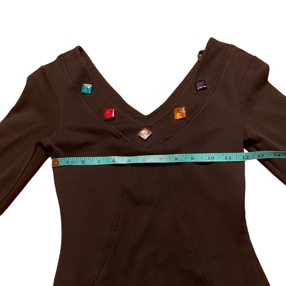 YES Clothing 80s Vintage Black Longsleeve Bodycon Faux crystal jeweled Neckline - Picture 10 of 10